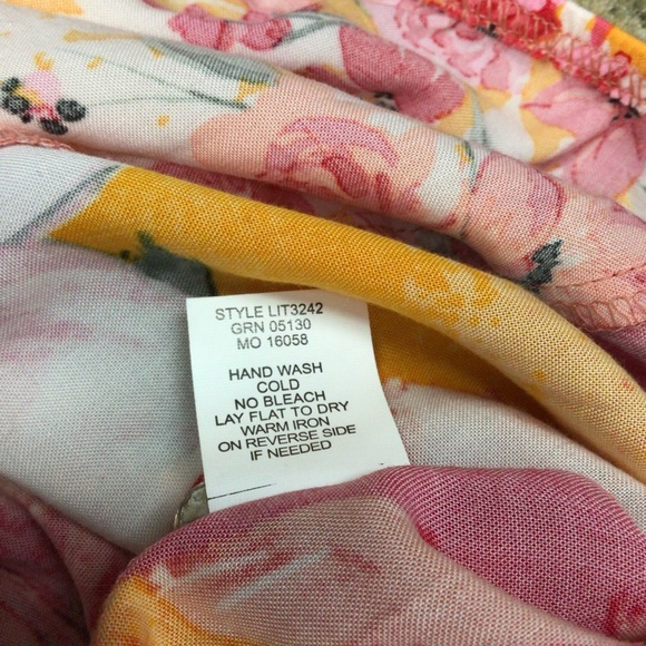 Fig & Flower Red Orange Floral Blouse Tie balloon Sleeves Boho pretty rayon L. - Picture 7 of 11